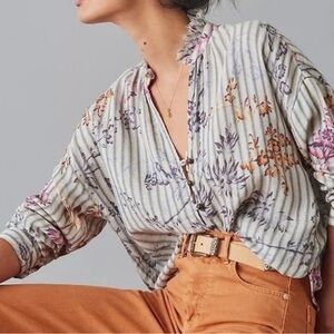 Pilcro ANTHROPOLOGIE The Tavi Boho Floral Ruffled Button Down Top XL